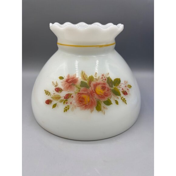 Vintage Milk Glass Floral Lamp Shade With Scalloped Edge Hurricane Light Replace - Picture 1 of 7